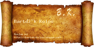 Barták Kolos névjegykártya